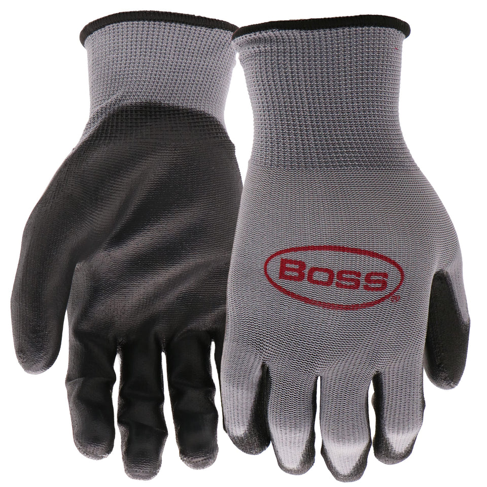 Boss Grip PU-coated palm provides a secure grip in wet or oily tasks.