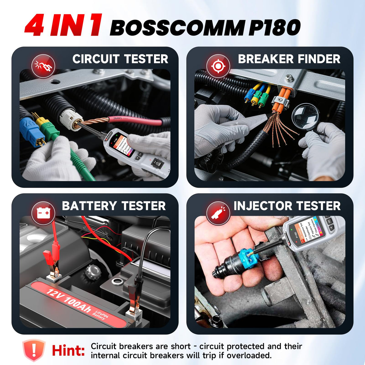 BC BossComm P180 backlit LCD display enables clear readings in dim engine bays.