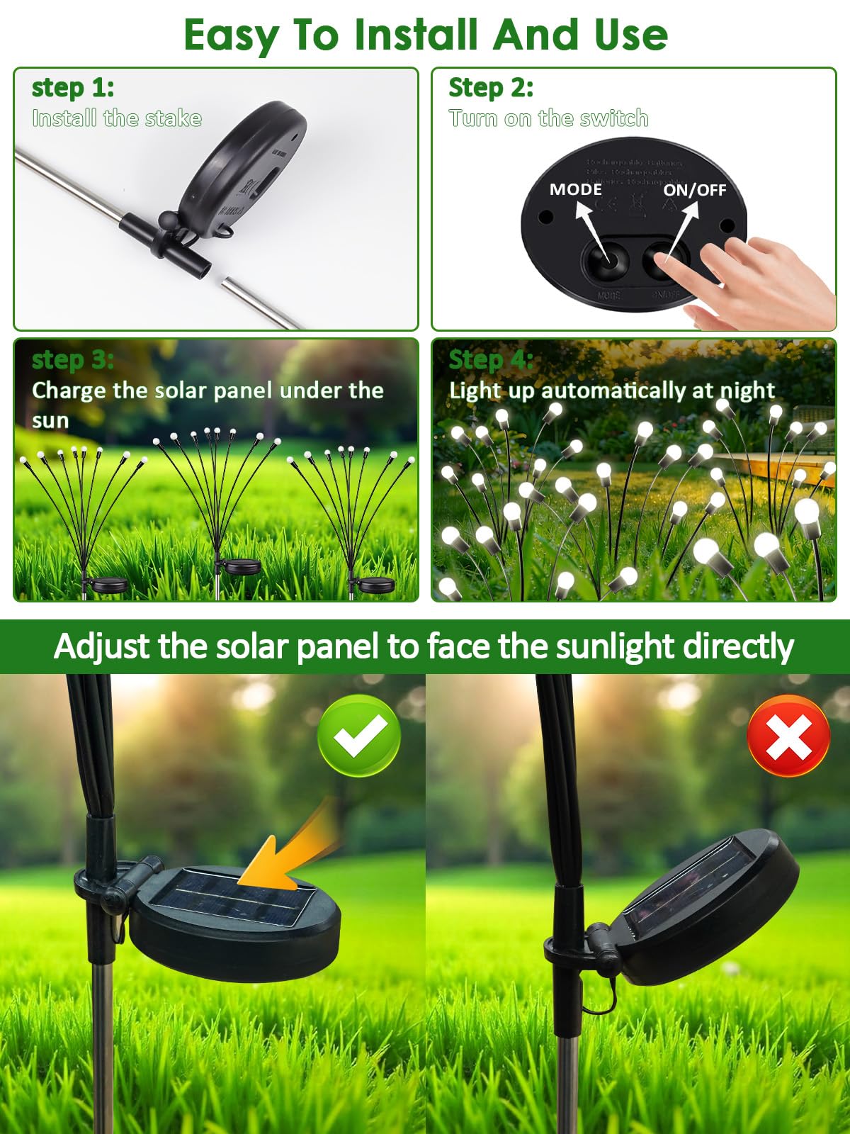 Bossern 8-pack solar lights for patio, yard, or pathway.