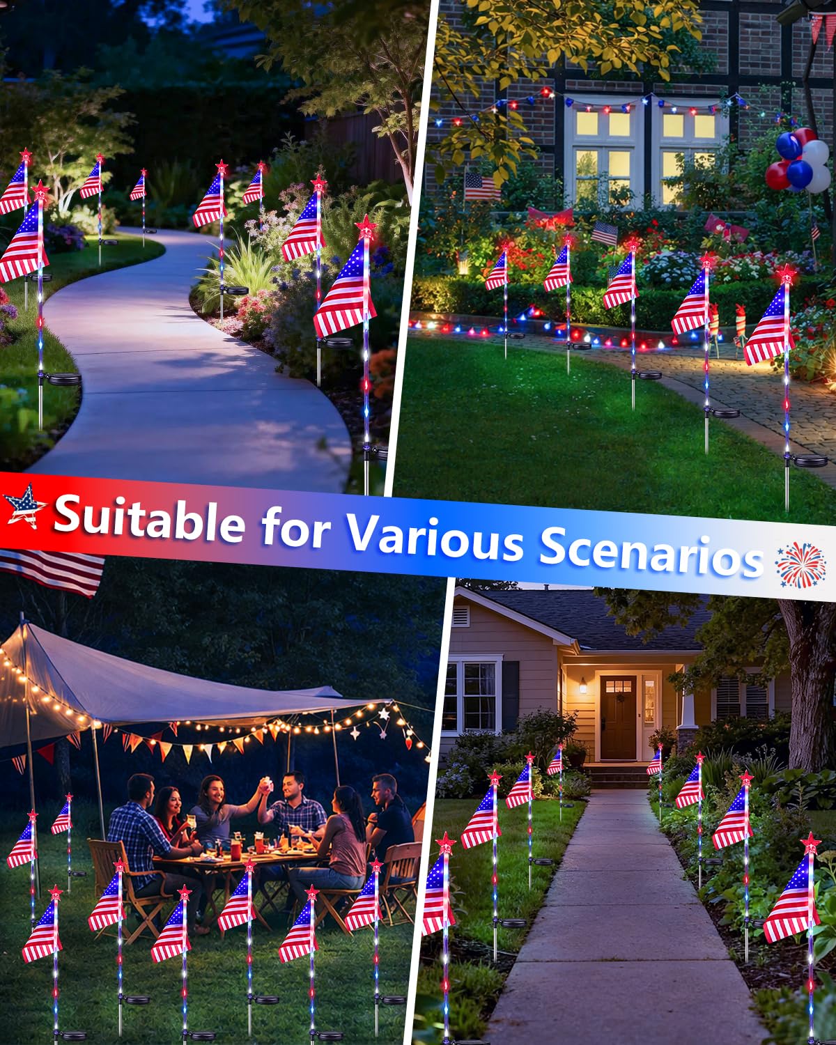 BOSSERN yard and garden flag lights decorate porches and pathways with color.