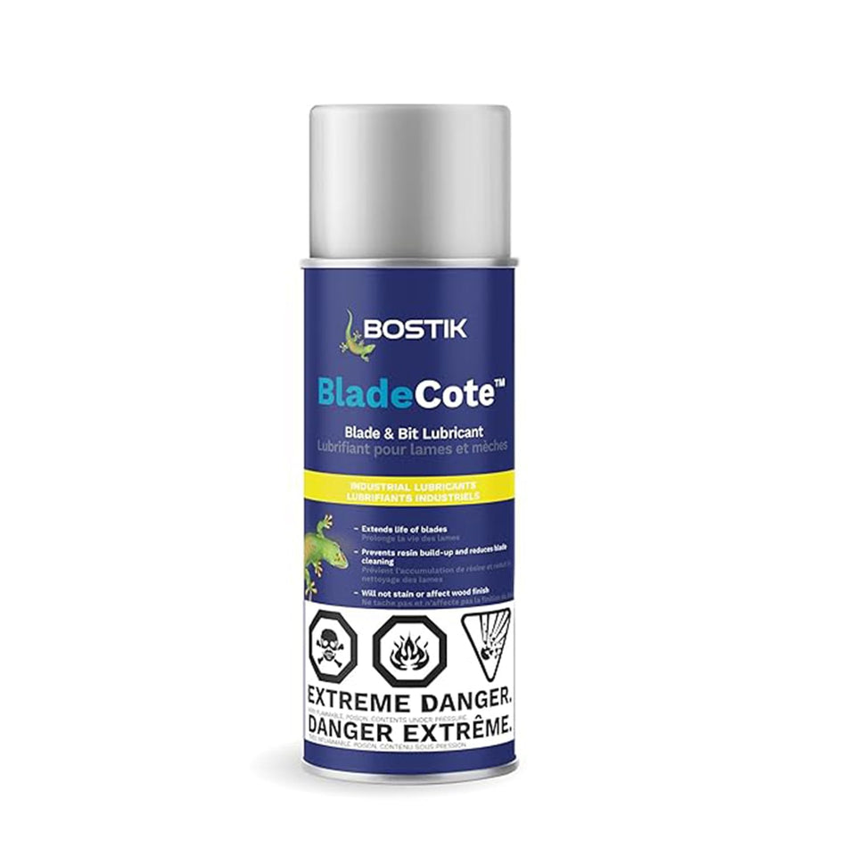 Bostik BladeCote lubricates woodworking tools to reduce friction for smoother cuts.