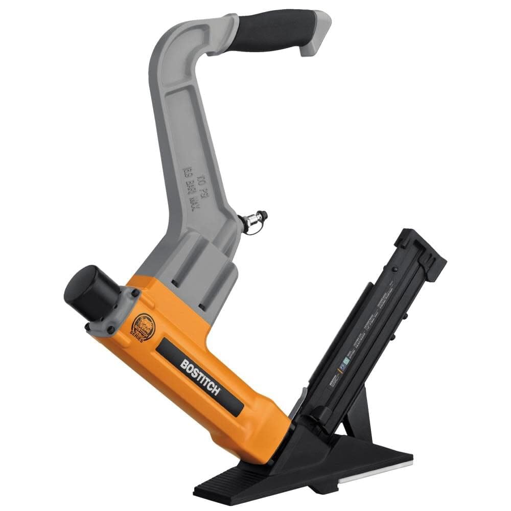 Bostitch flooring nailer base plates demonstrating interchangeable thickness support