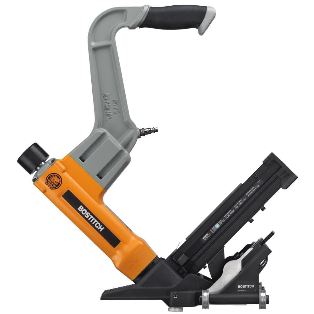 Bostitch flooring nailer includes oil and wrenches for easy maintenance