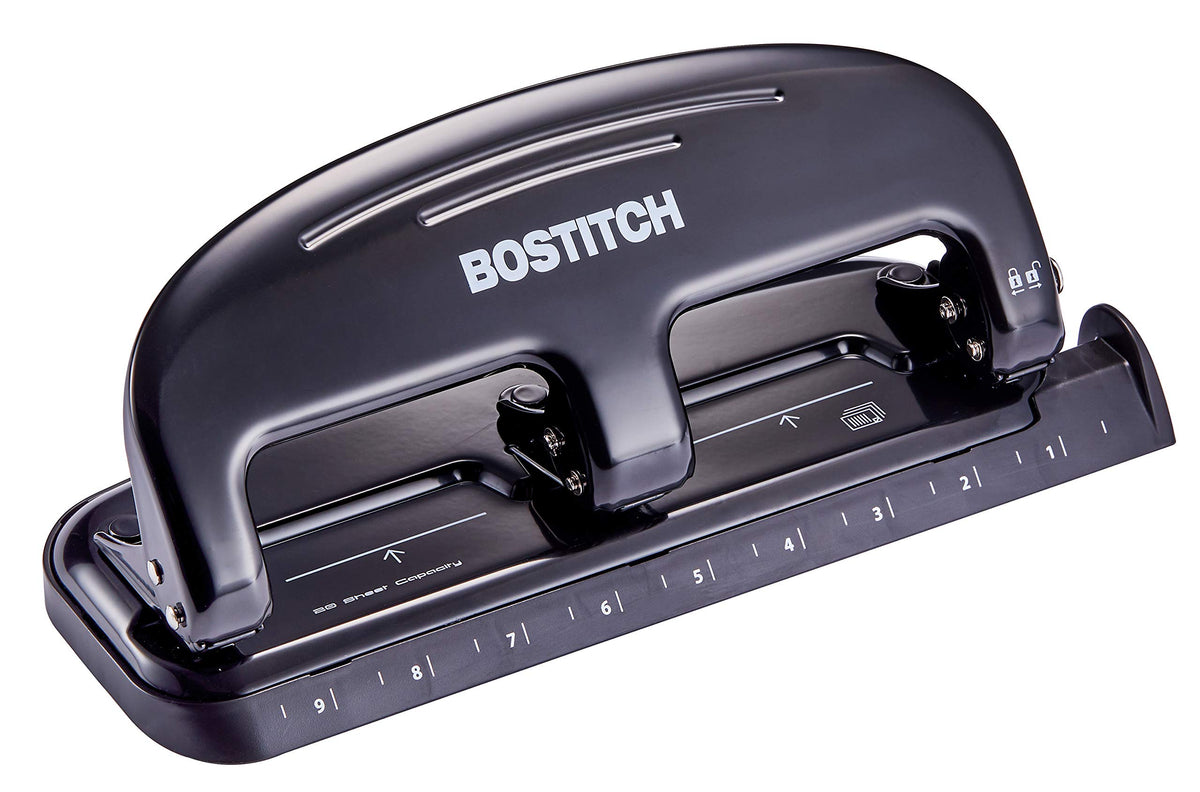 Bostitch Office EZ Squeeze 20-Sheet Punch with precise 3-hole alignment.