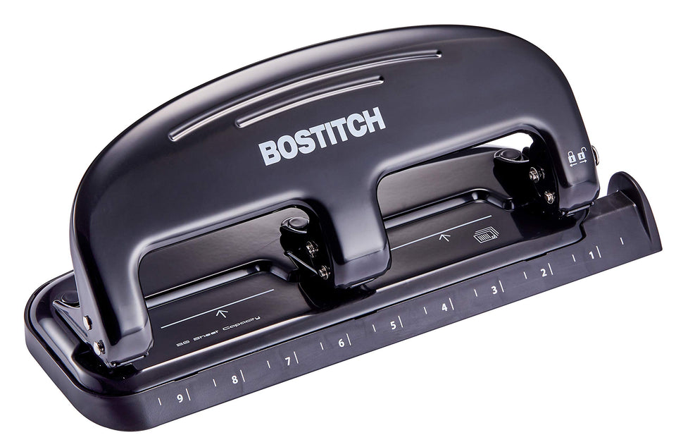 Bostitch Office EZ Squeeze 20-Sheet Punch with precise 3-hole alignment.
