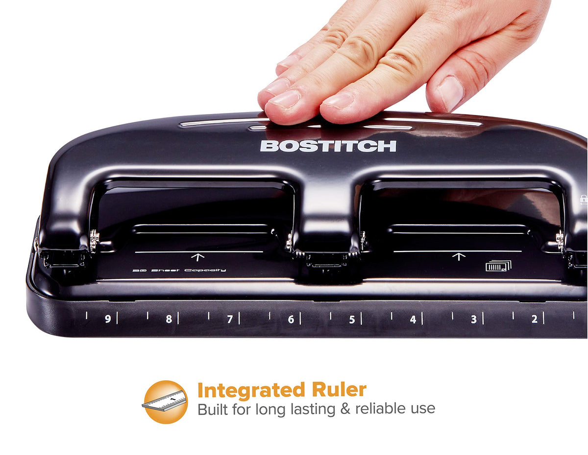 Bostitch Office EZ Squeeze 3-hole configuration for standard punch sizes.