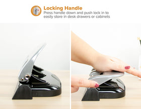 Bostitch EZ Squeeze 3-Hole Punch sturdy metal construction for durability.