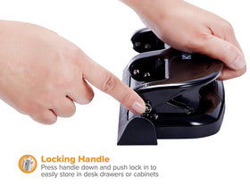Bostitch Office EZ Squeeze locking handle enables compact storage.