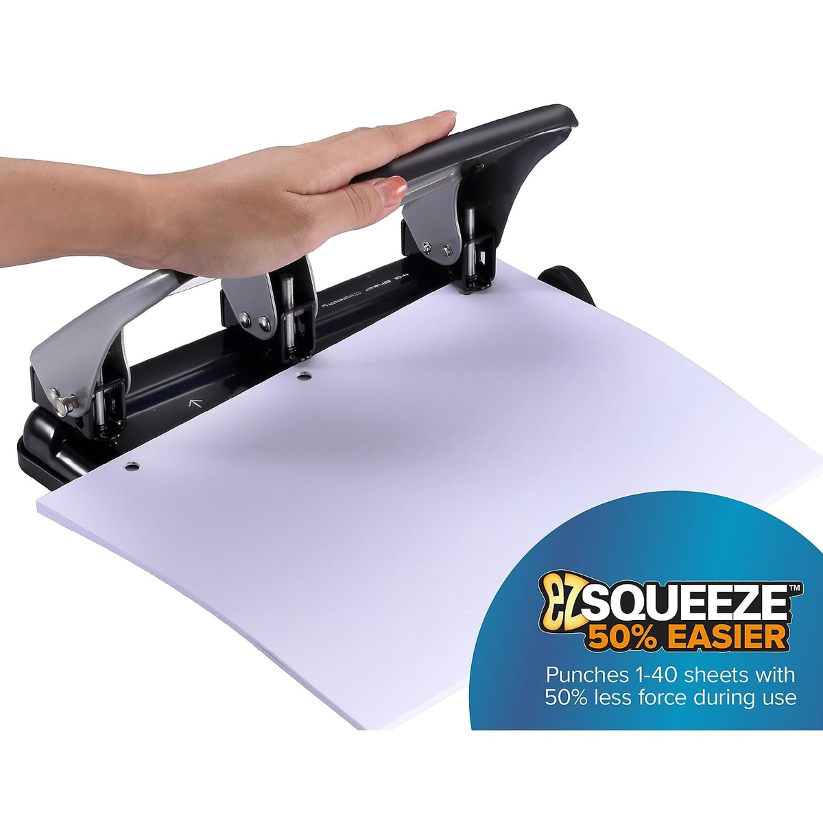 Bostitch EZ Squeeze one-touch lever design speeds large-volume punches