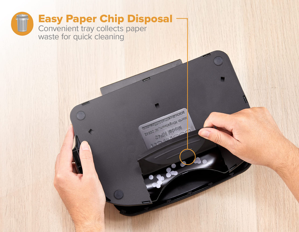 Bostitch EZ Squeeze includes built-in paper guide for perfectly aligned holes.