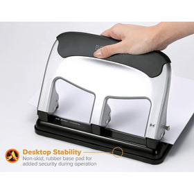 Bostitch EZ Squeeze integrated paper guide ensures tidy binder holes