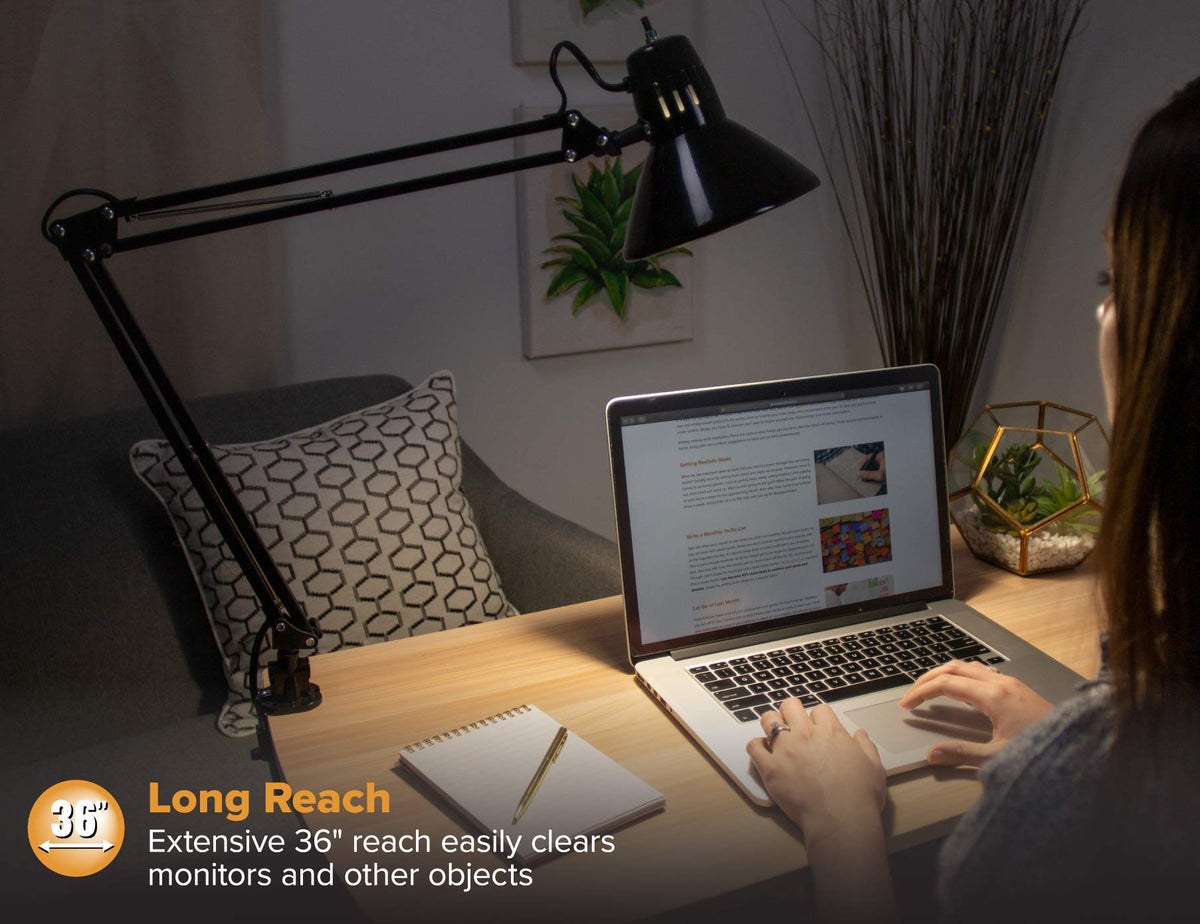 Adjustable swing arm allows precise lighting angles.