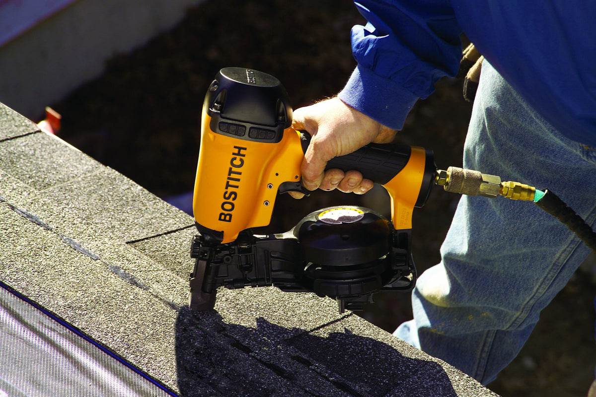 Bostitch RN46-1 side-load canister enables quick reloads on busy jobs.