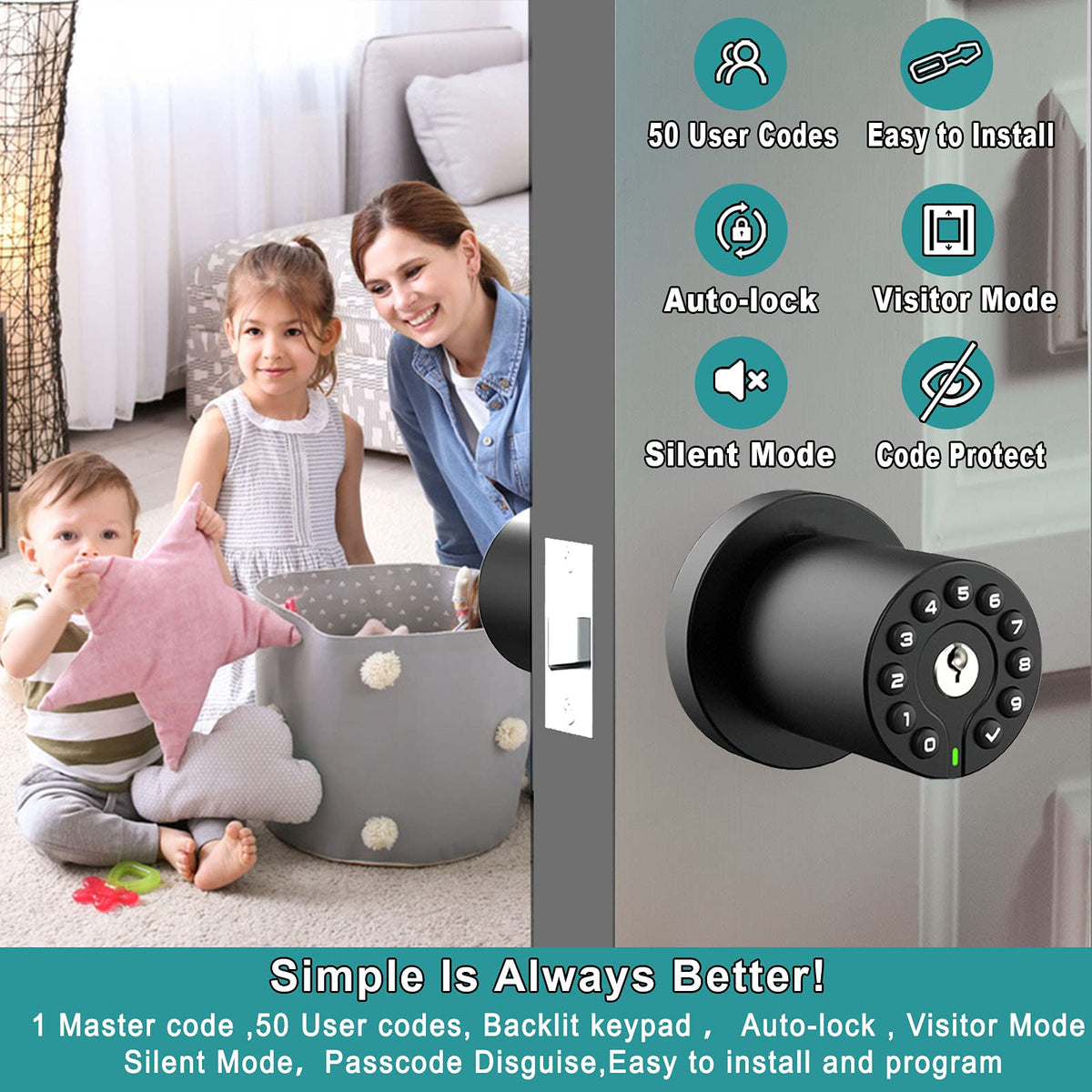 BOTHSTAR keypad door knob backlit entry enables easy use in dim lighting