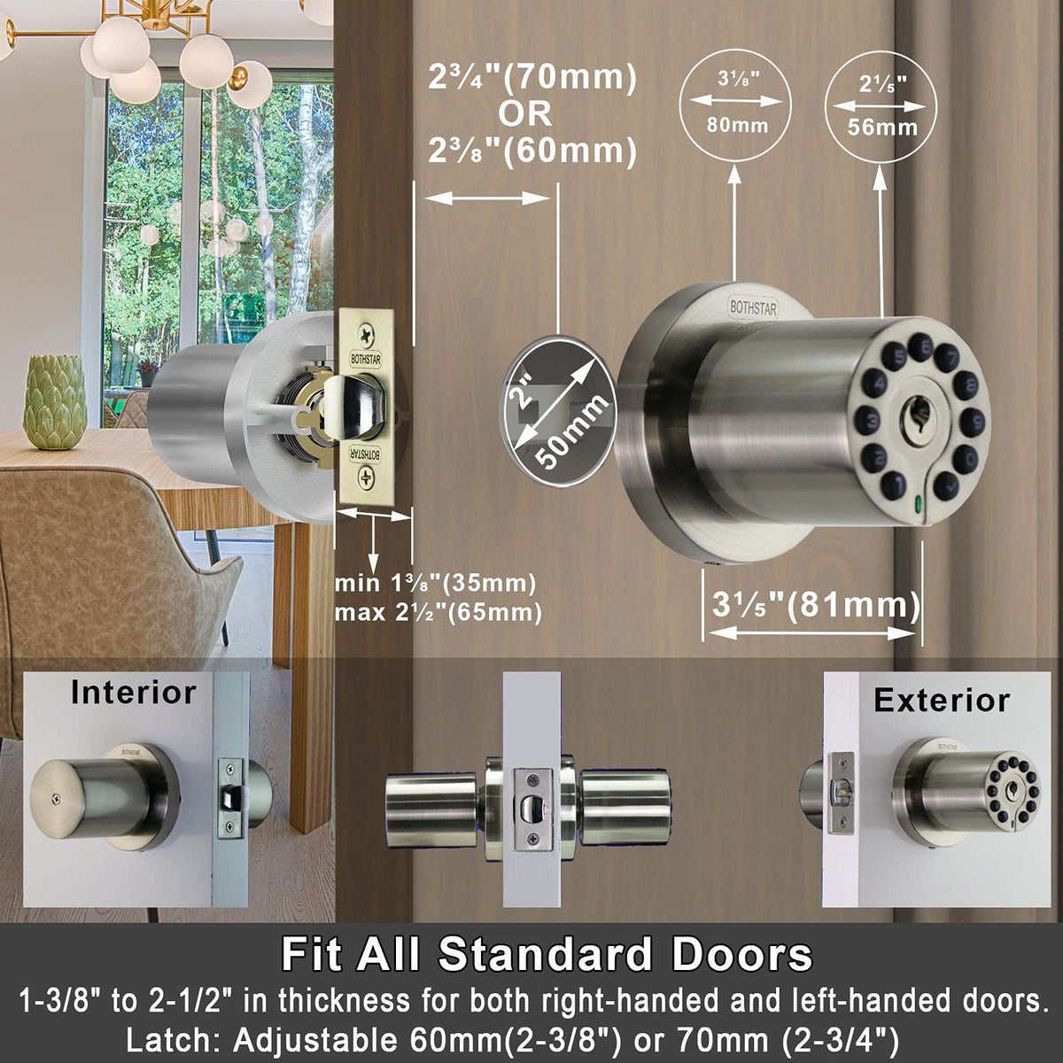 Bothstar keypad door knob with a durable lock cylinder for daily use