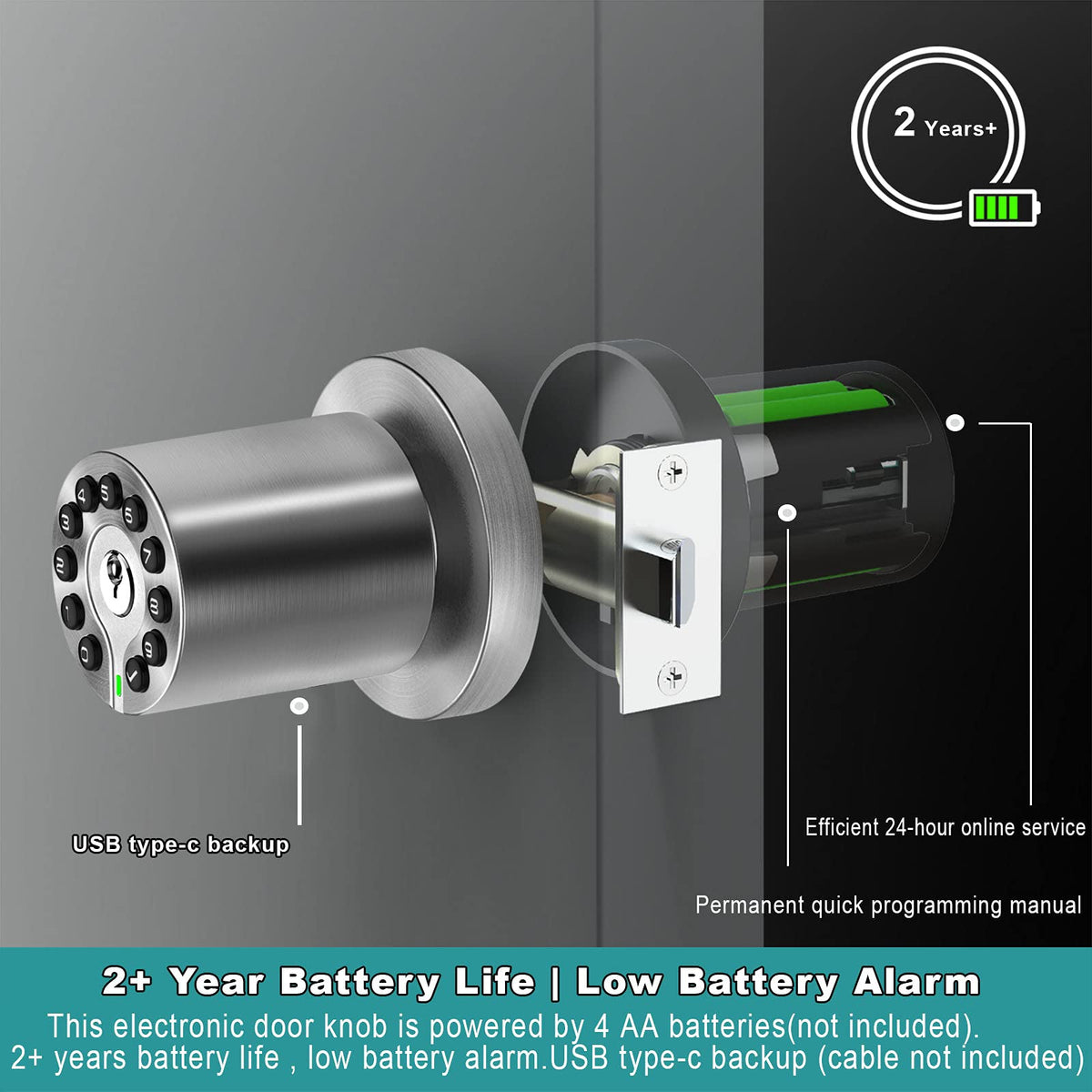 Bothstar keypad door knob with USB backup for power reliability
