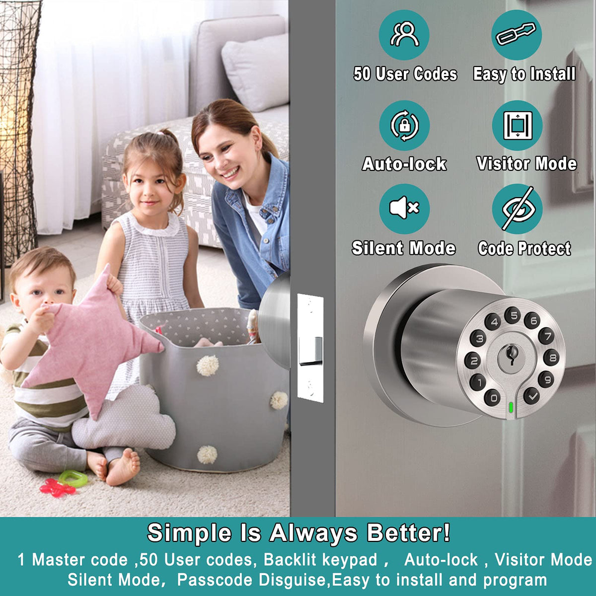 Bothstar keypad door knob showing visitor mode for temporary access