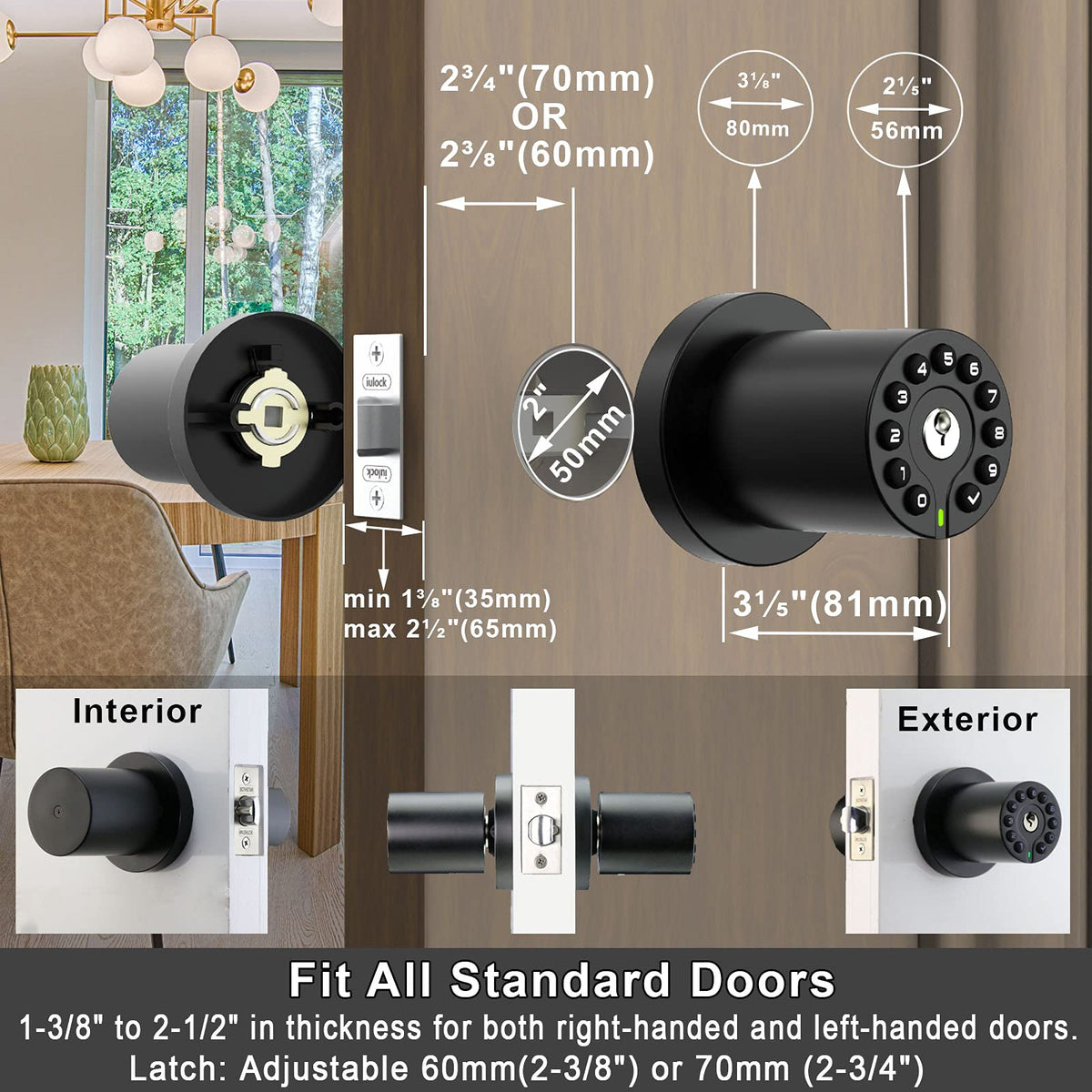 BOTHSTAR keypad door knob durable metal construction withstands weather and daily use