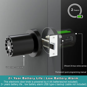 BOTHSTAR keypad door knob USB-C backup provides battery relief during power low