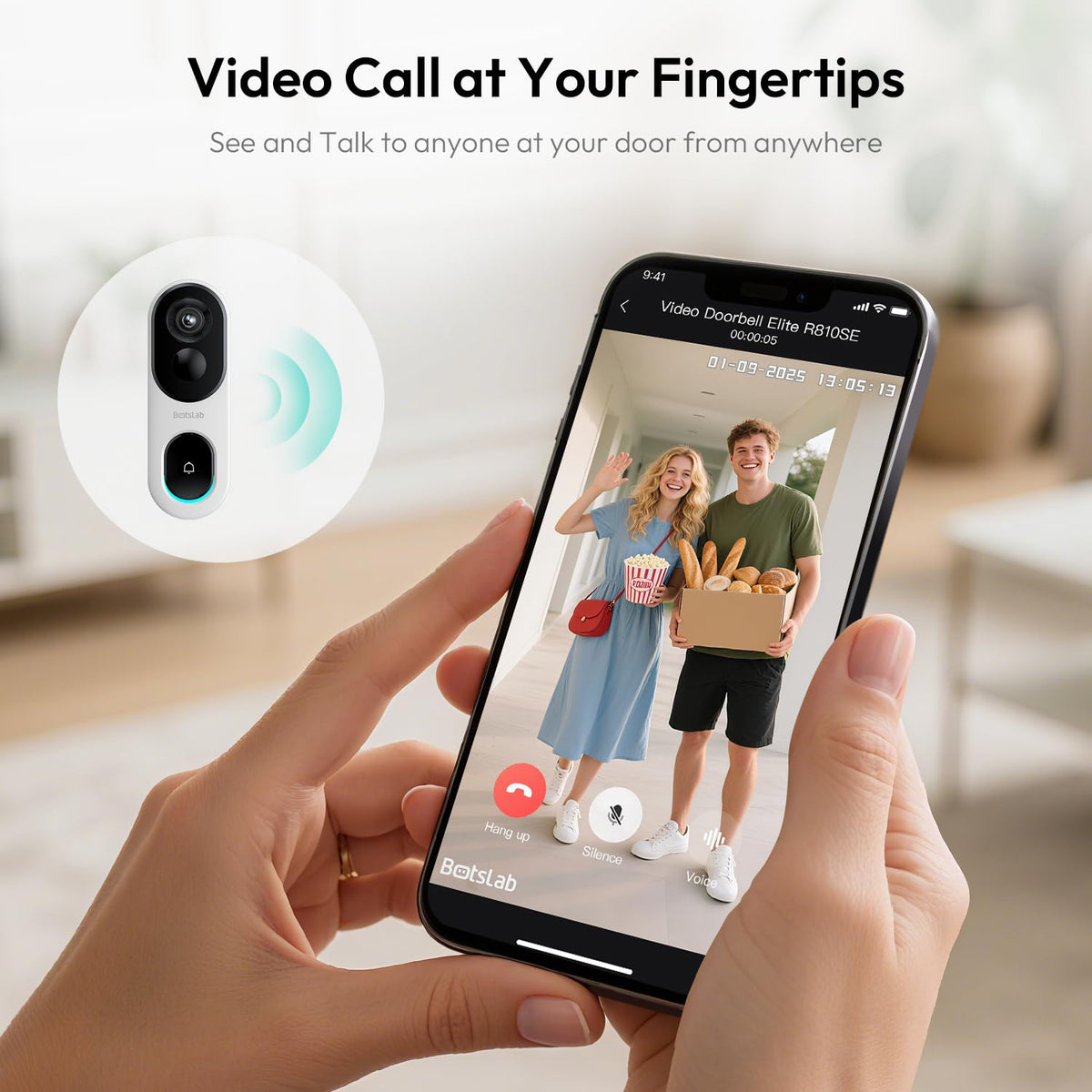 BOTSLAB 2K doorbell 180 degree view for wide coverage