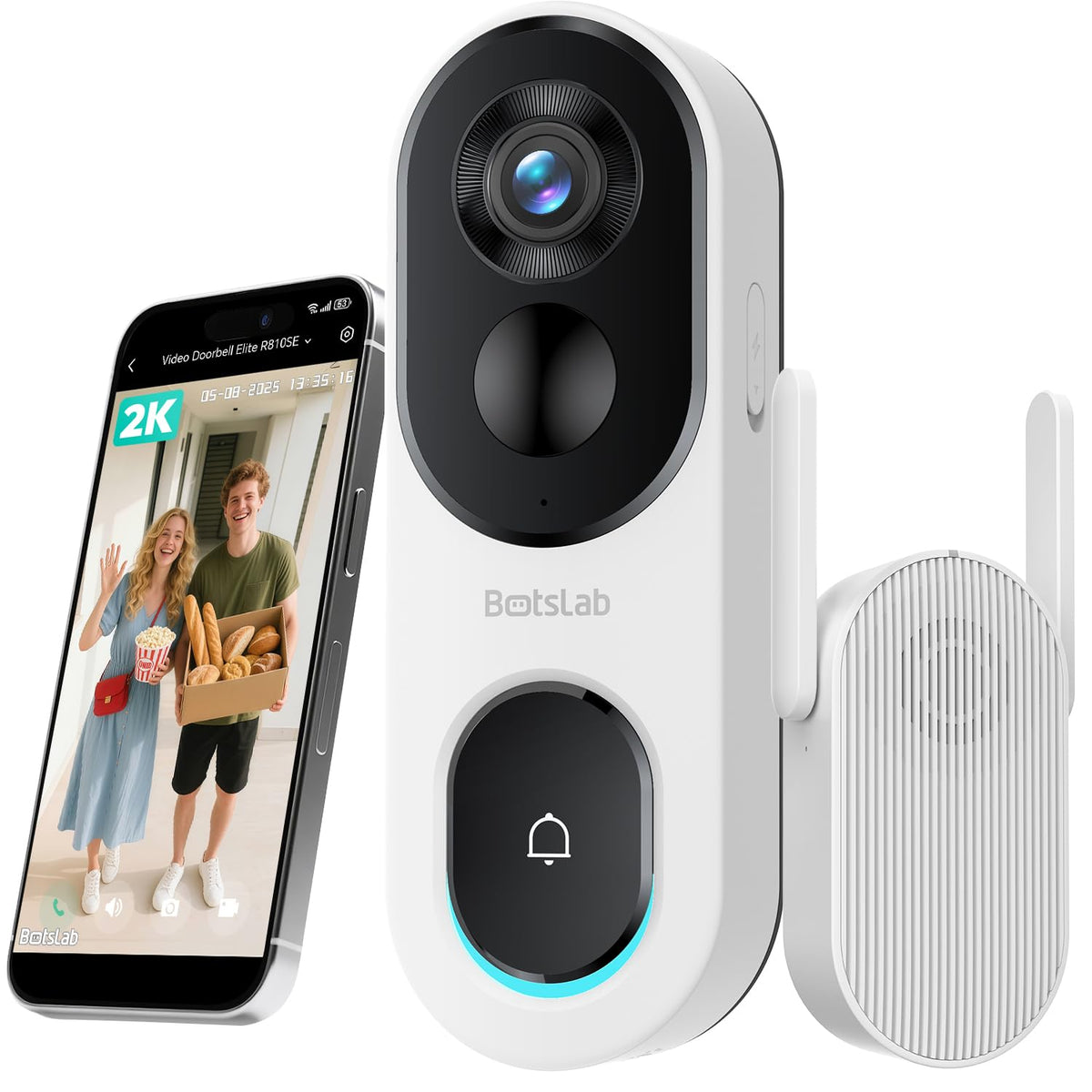 BOTSLAB 2K doorbell front view for clear porch monitoring