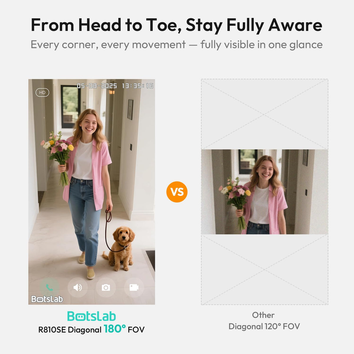 BOTSLAB 2K doorbell head to toe view covers the full doorstep