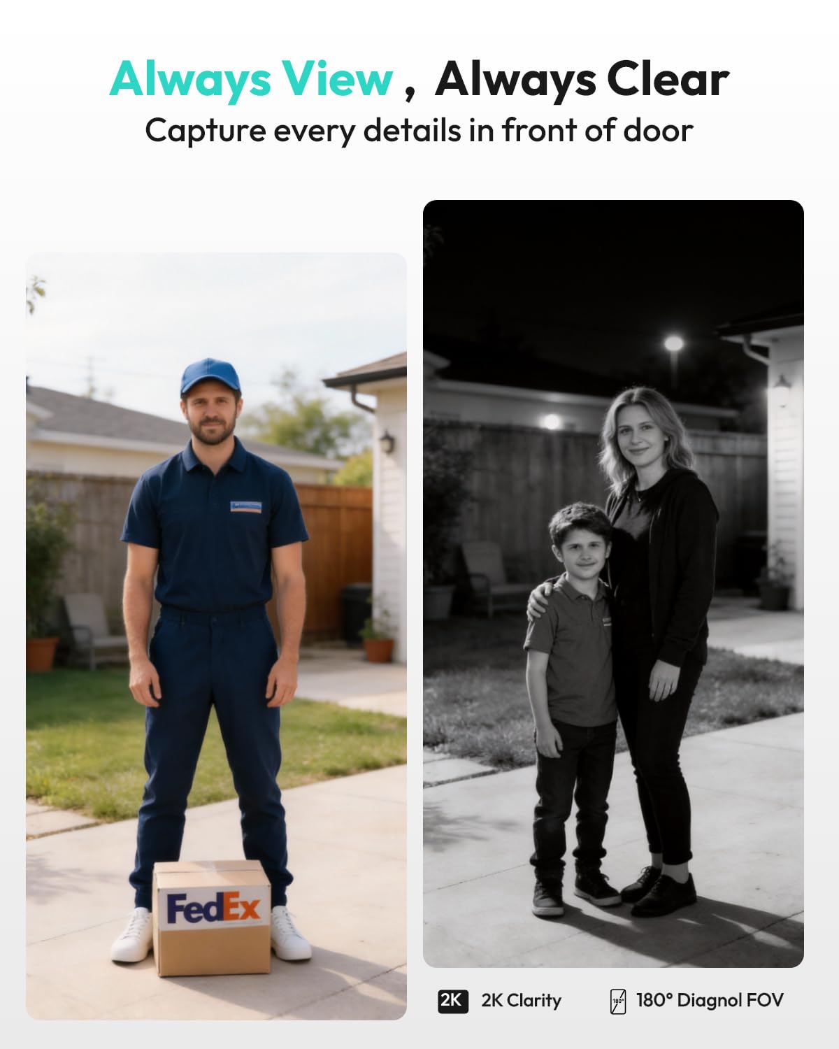 BOTSLAB 2K doorbell night vision captures activity after dark.