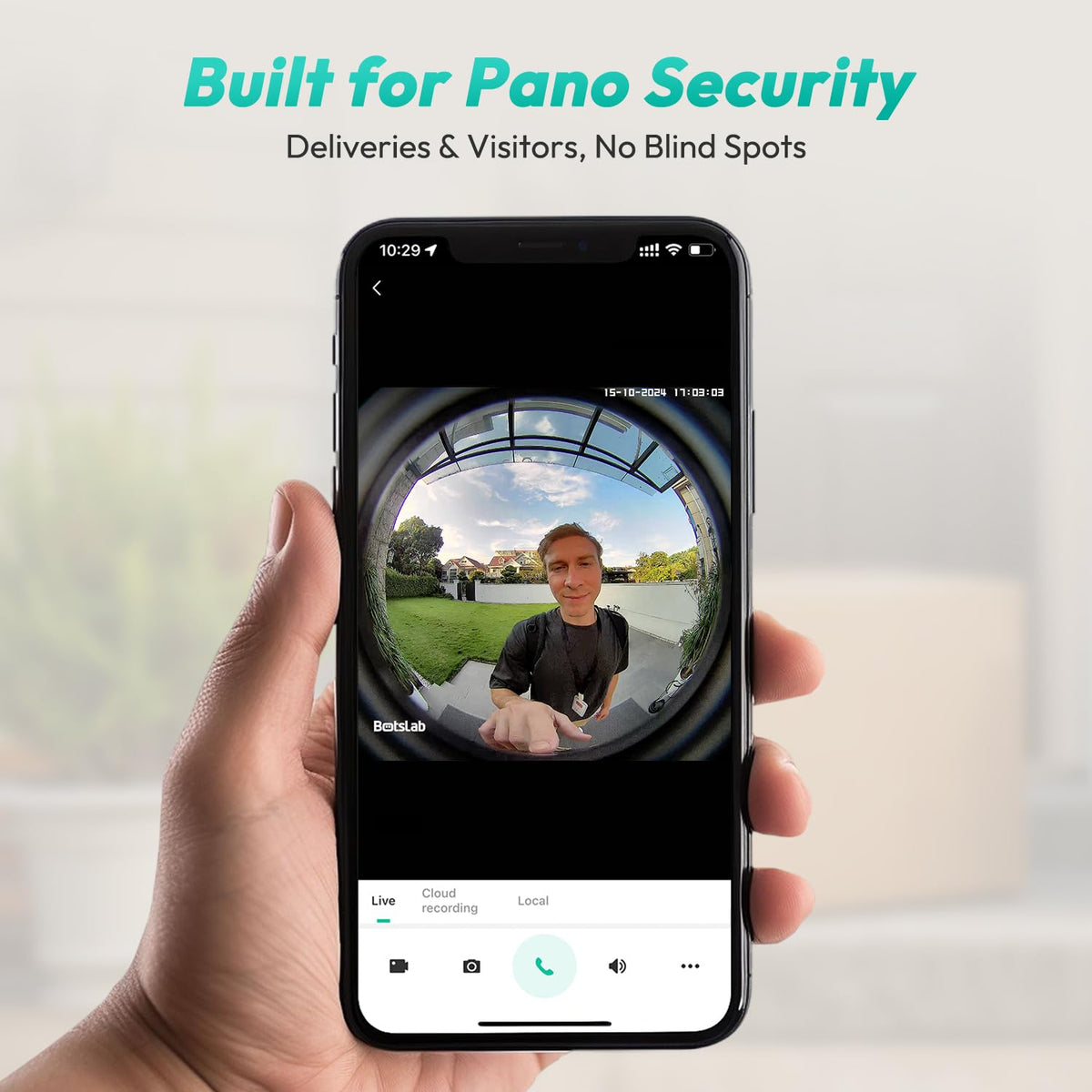 BOTSLAB doorbell camera 180-degree panoramic view covers approach from all angles