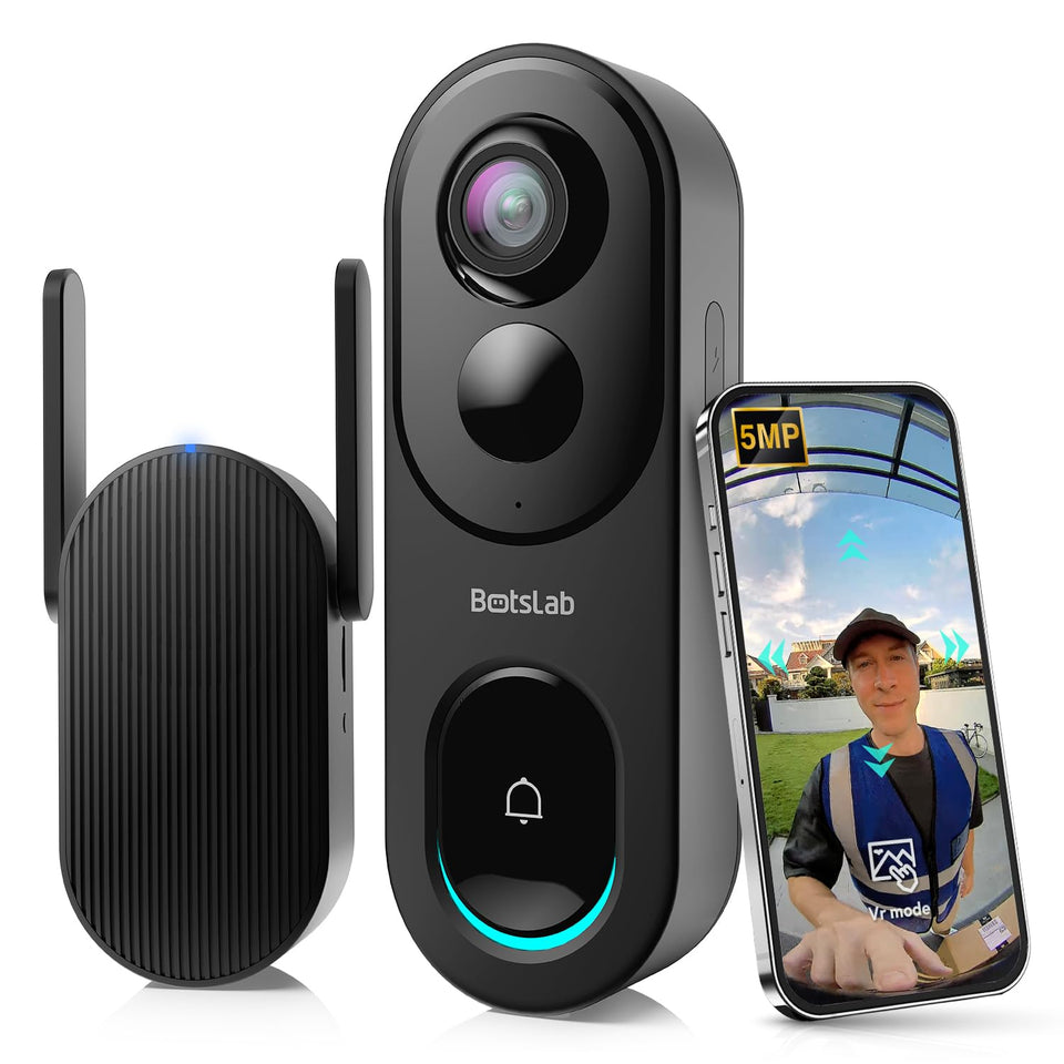 BOTSLAB doorbell camera wireless 5MP captures crisp front porch footage
