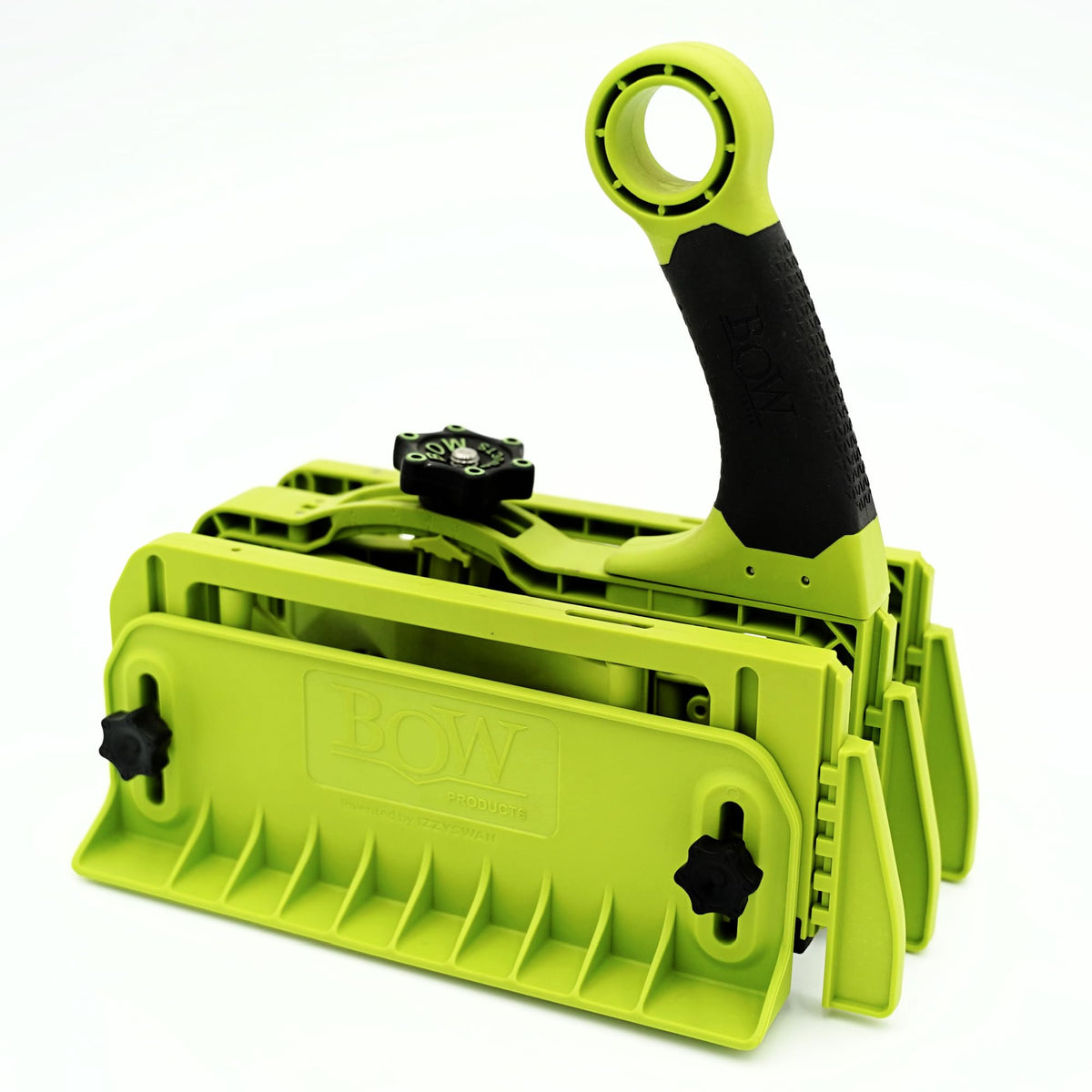 Bow Products Expandable Push Shoe tall angled handle keeps hands away from the blade.