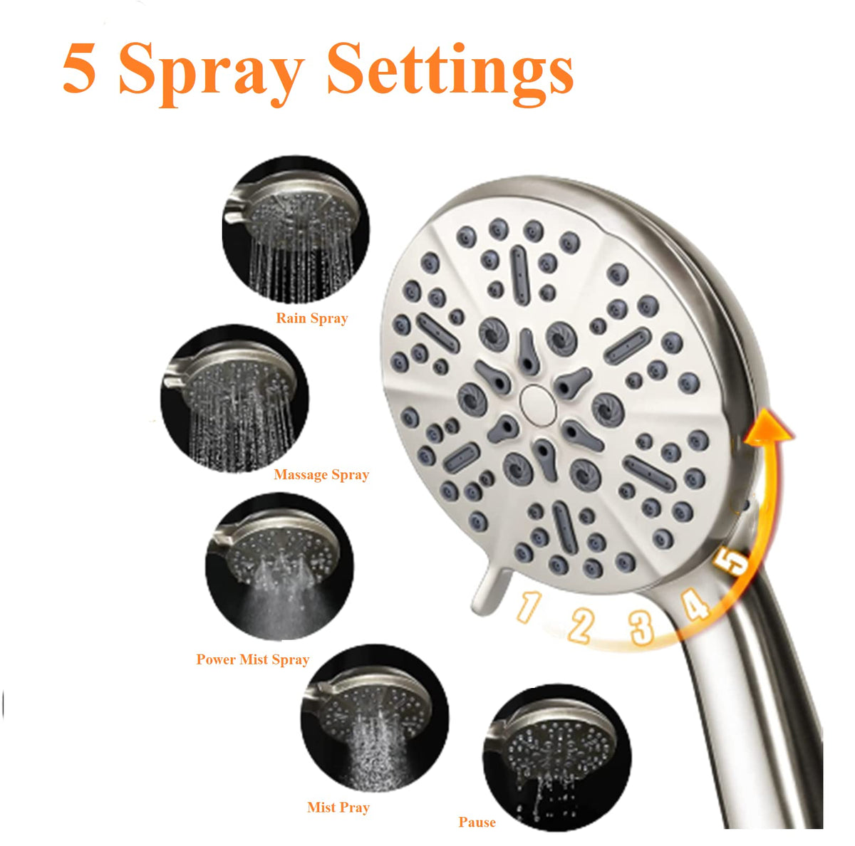 Bowger handheld shower head with 5 spray modes for customizable showers.