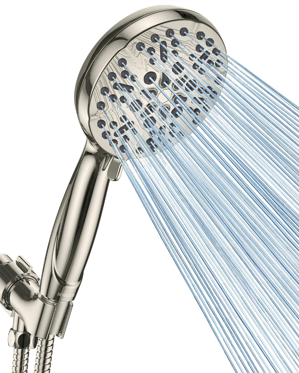 Bowger high pressure shower head for powerful flow and thorough rinse.