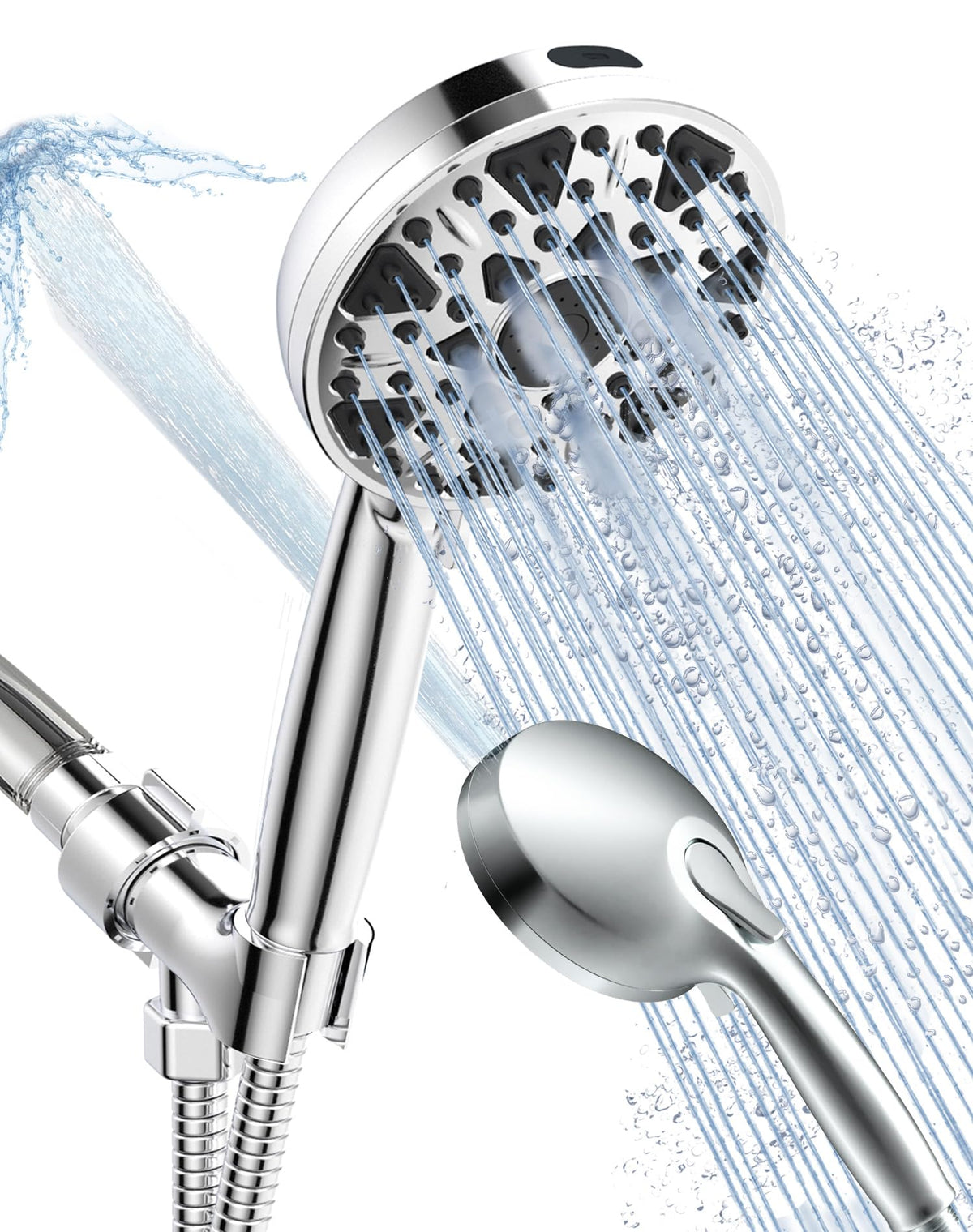 Bowger shower head with rain-style spray for wide, soothing coverage