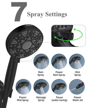 Bowger 7-modes showerhead demonstrating versatile spray options for spa-like showers.