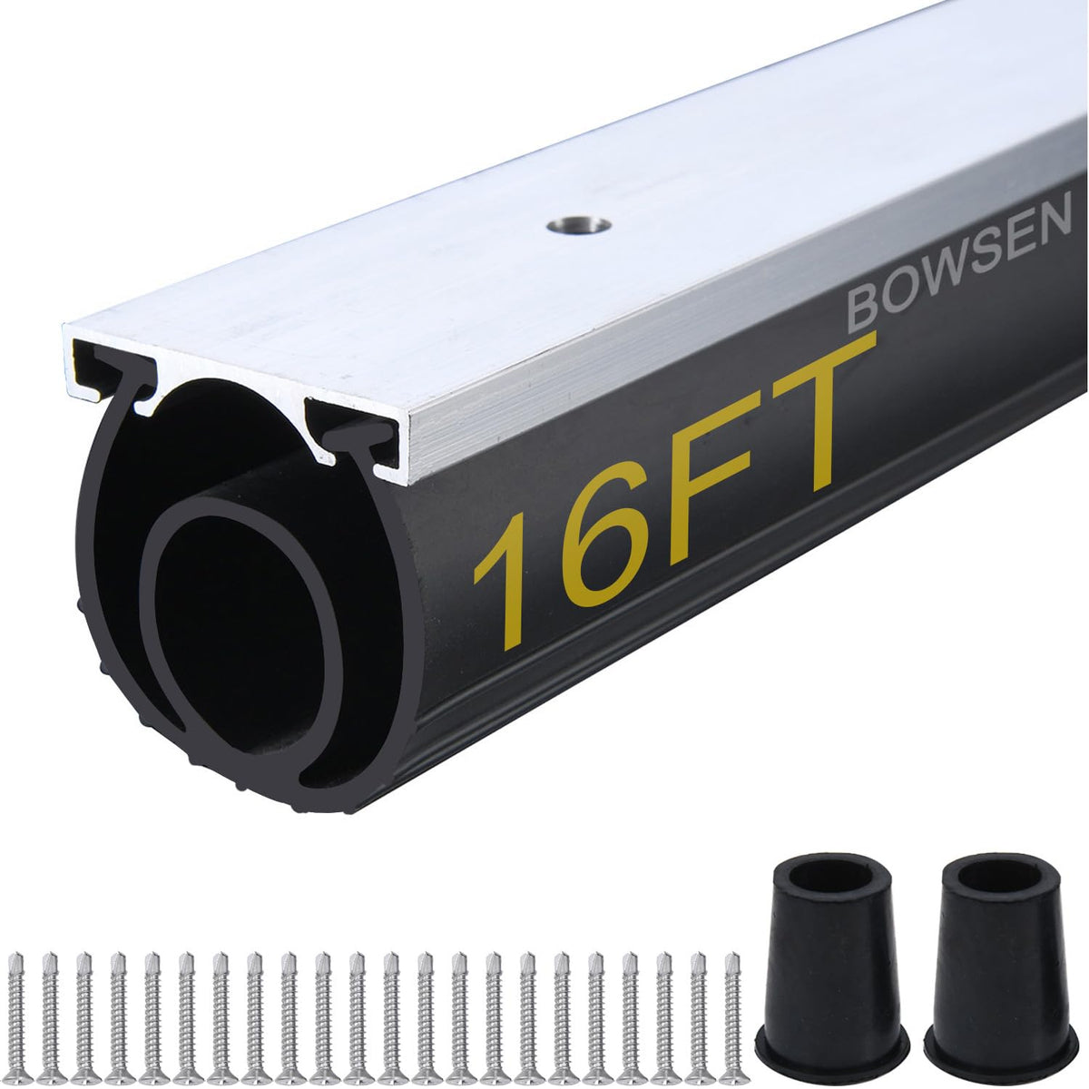 BOWSEN heavy-duty U+O Ring garage door bottom seal kit showing full 16ft coverage for weatherproofing
