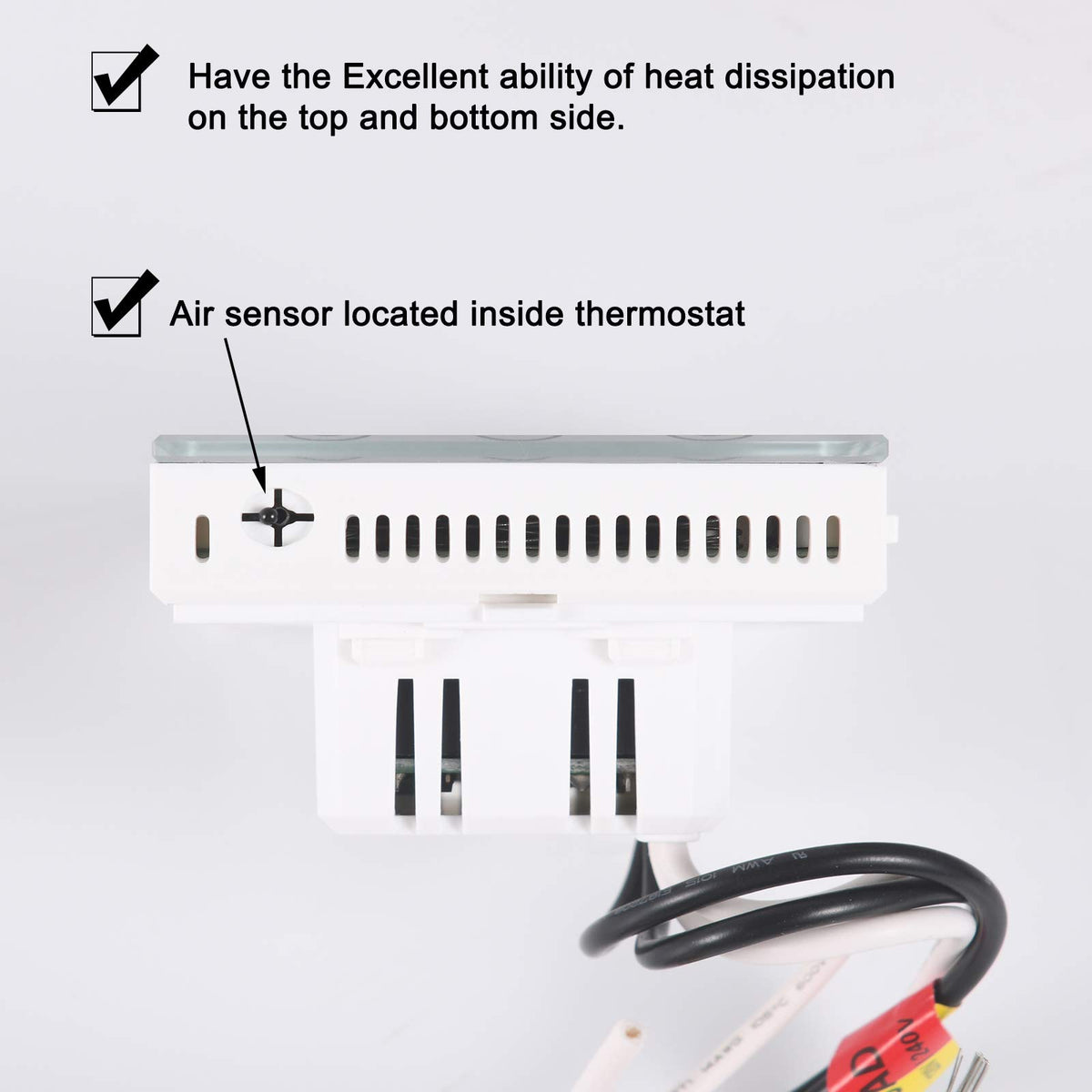 Built-in GFCI test button on BOWSEN thermostat for safety checks during setup.