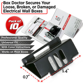 Box Doctor loose outlet close-up showing durable clip gripping wall box.