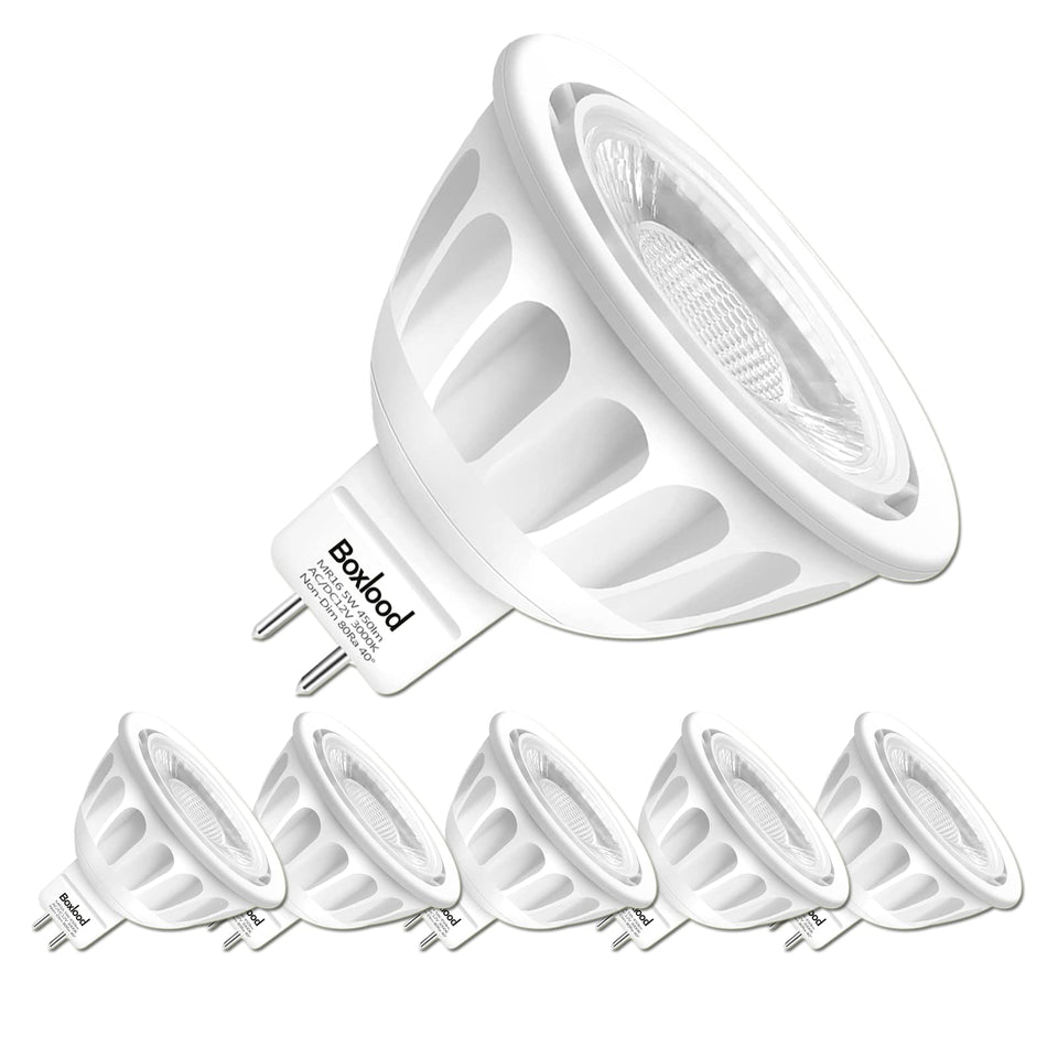 Boxlood MR16 LED bulb 6-pack front view for home lighting efficiency.