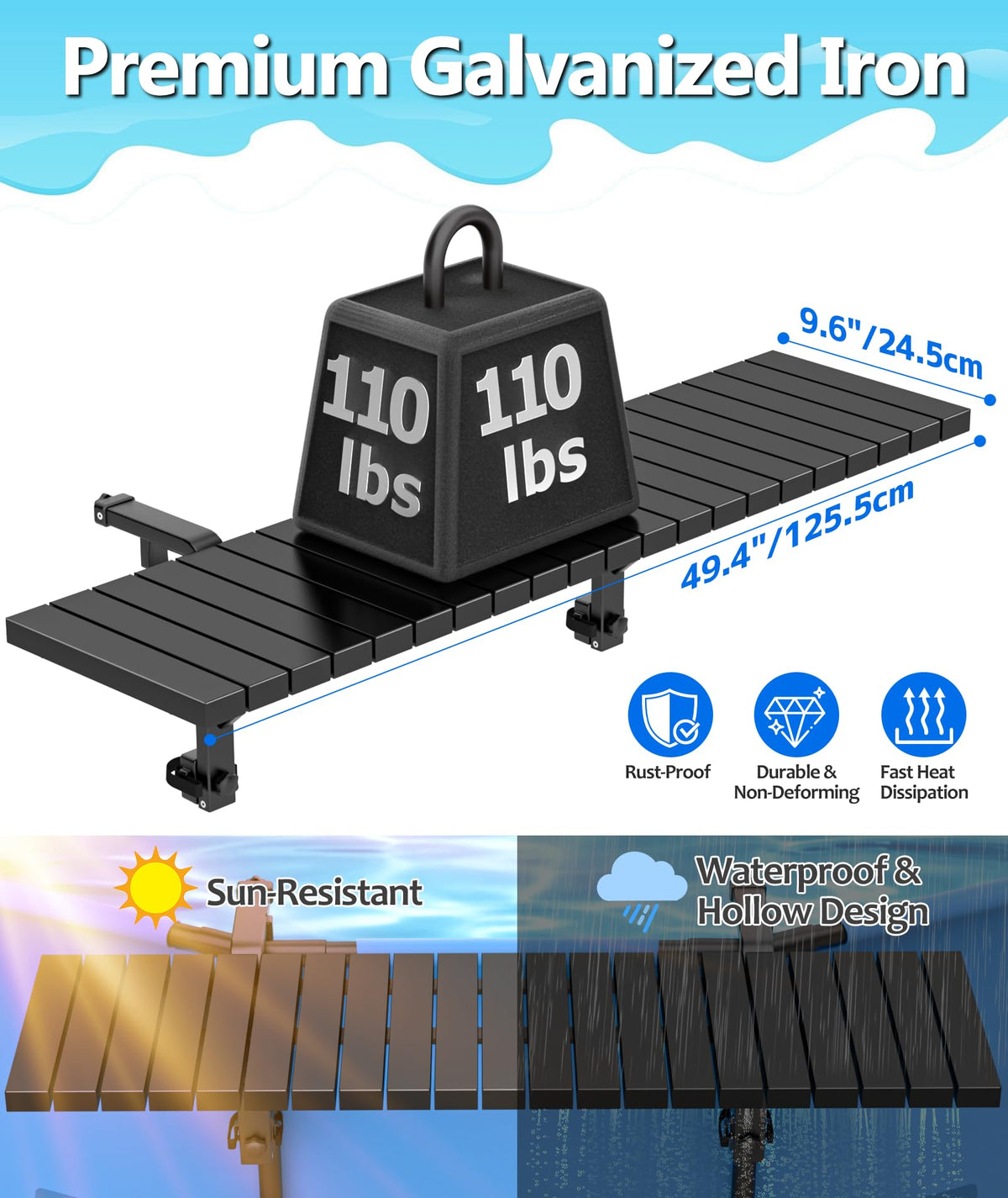 BoYata Pool Bar top surface measures 49.4 by 9.6 inches for essentials
