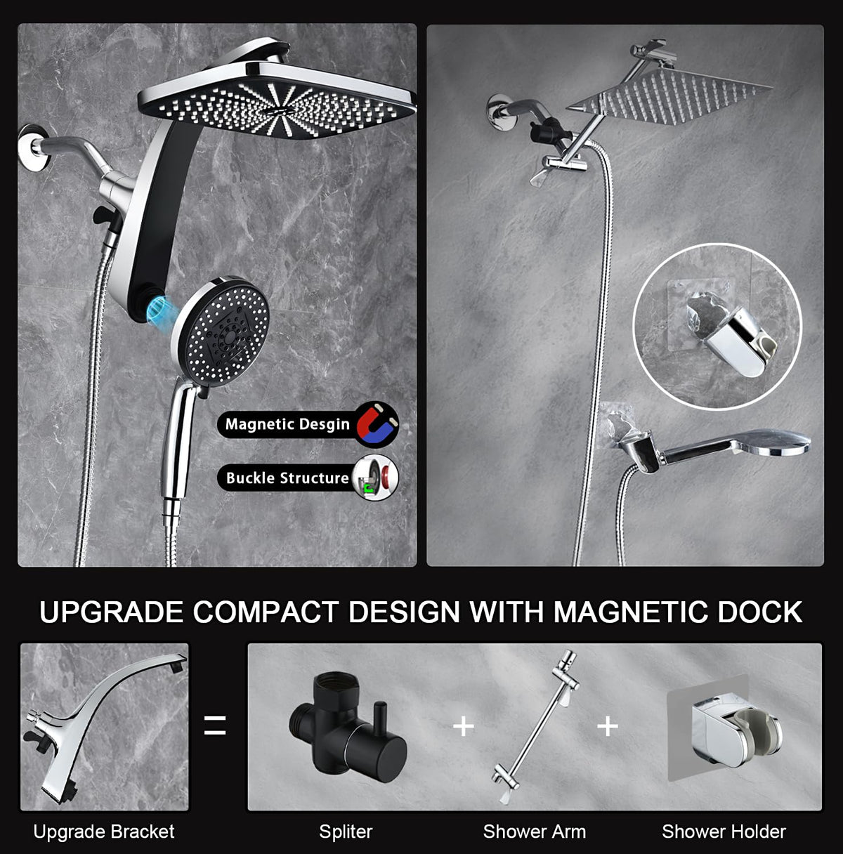 BOZYBO dual shower head switch offers flexible water flow options.