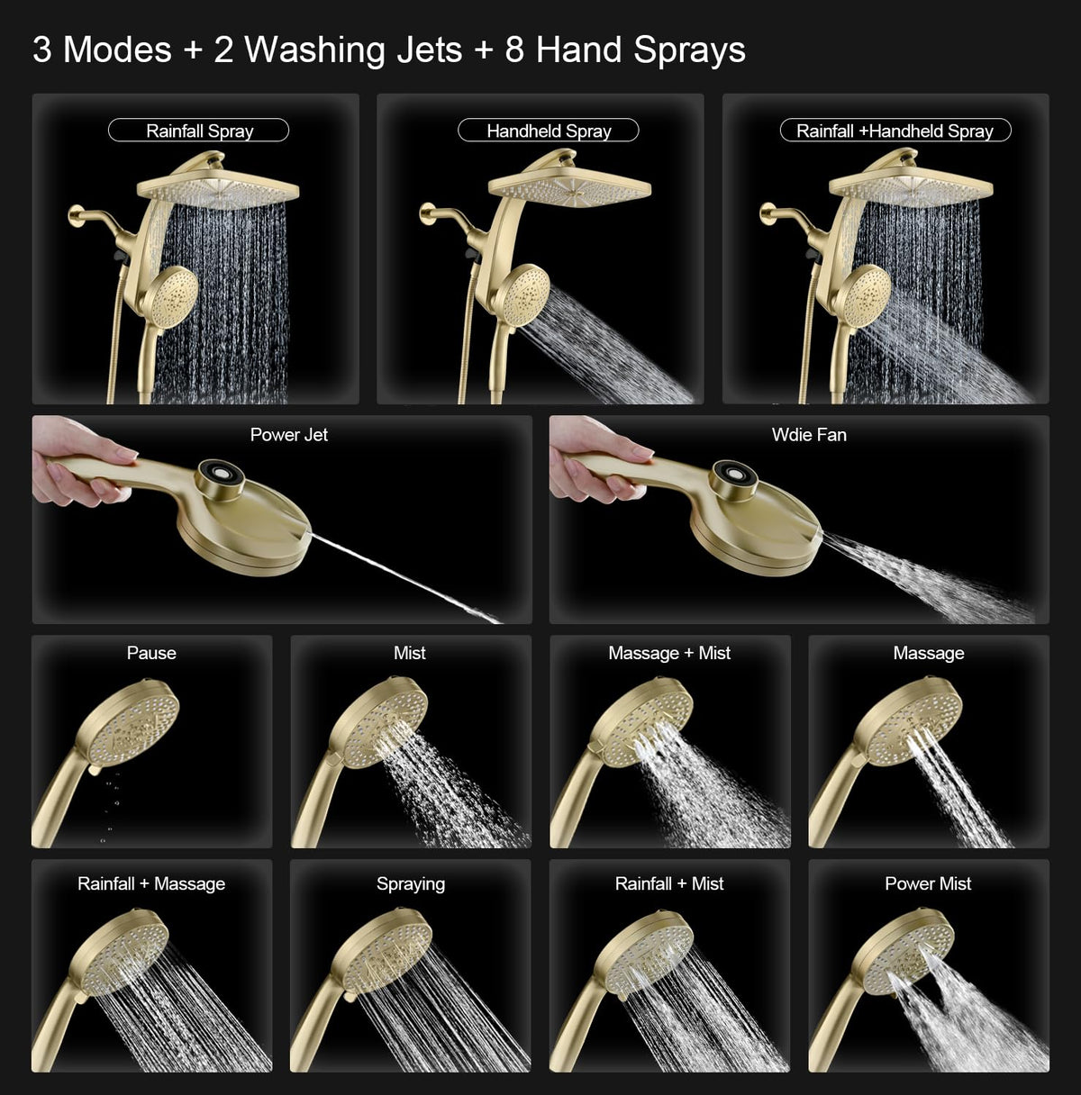 BOZYBO handheld spray with 10 settings for personalized showers.
