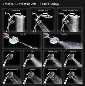 BOZYBO handheld shower head with 10 settings for customizable cleansing.