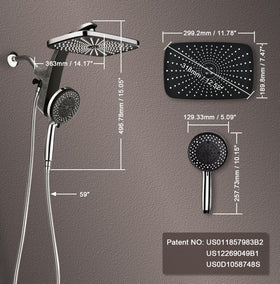 BOZYBO patented design combines fixed rain and handheld spray for convenience.