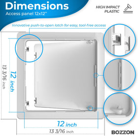 Bozzon access panel drywall 12x12 push-to-open demonstrates tool-free operation