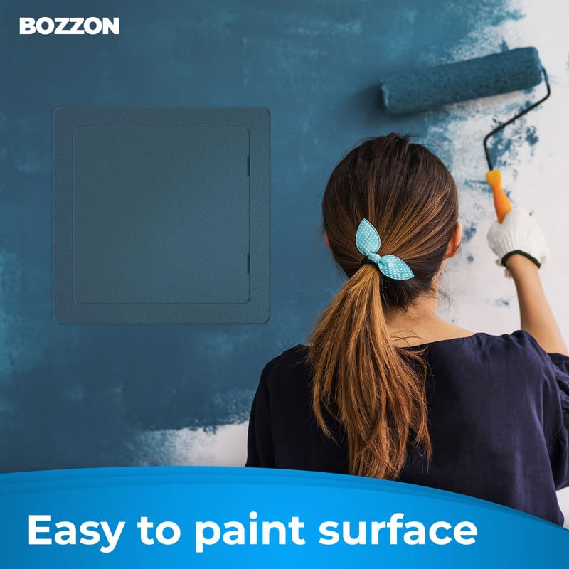BOZZON drywall access panel door open demonstrates 180-degree hinge