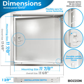 BOZZON access panel with screwdriver latch opens for quick maintenance.