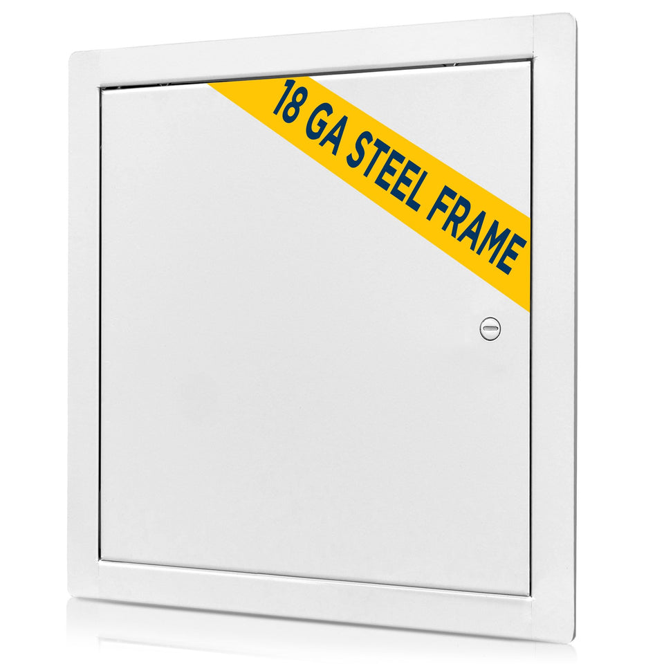 BOZZON 12x12 white access panel front view for drywall installations.