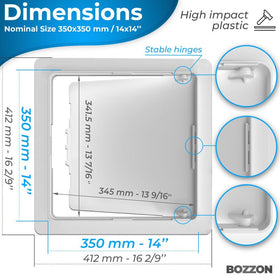BOZZON drywall access panel with hinged door for simple service access.