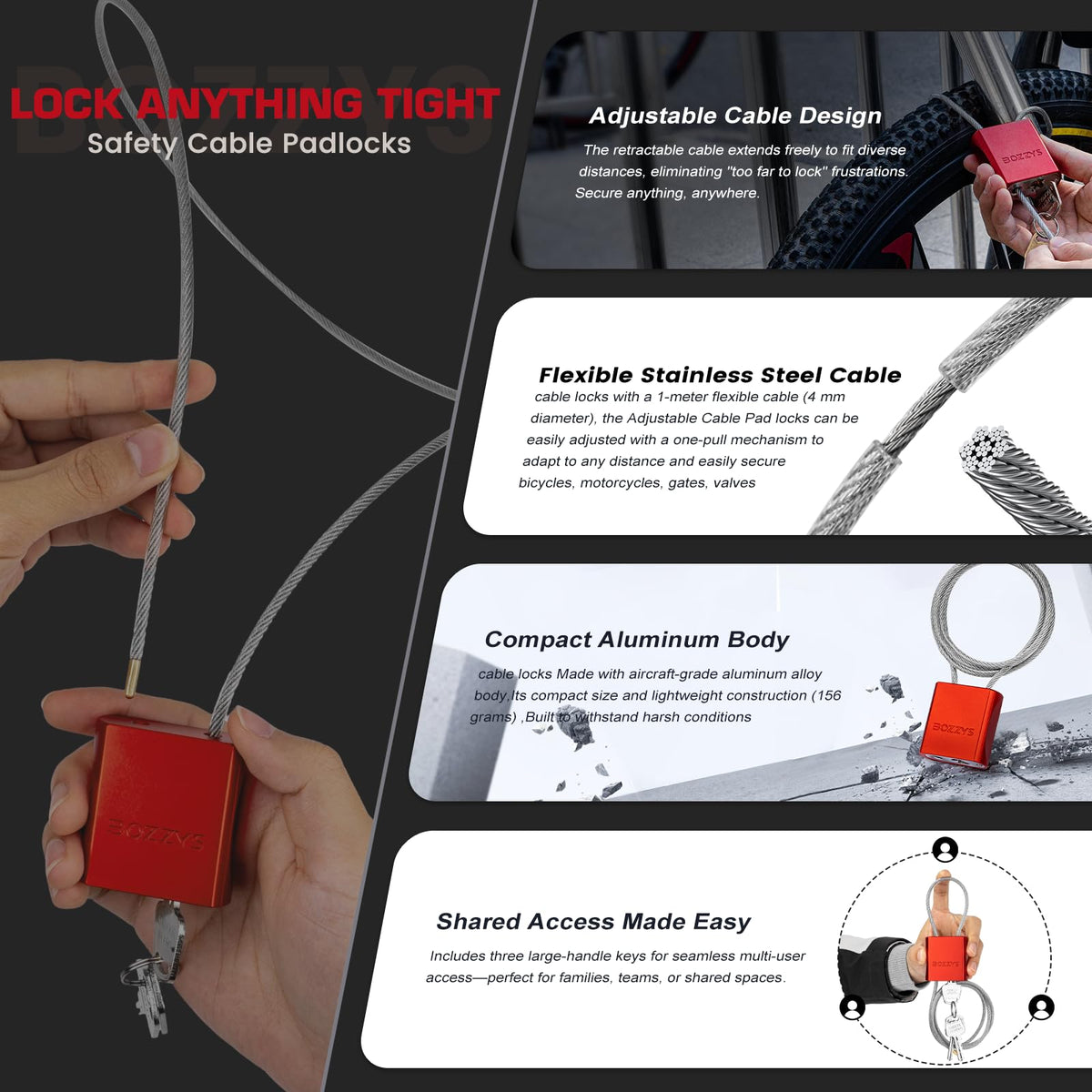 BoZZYS 5/32-inch PVC-coated steel cable for durable security