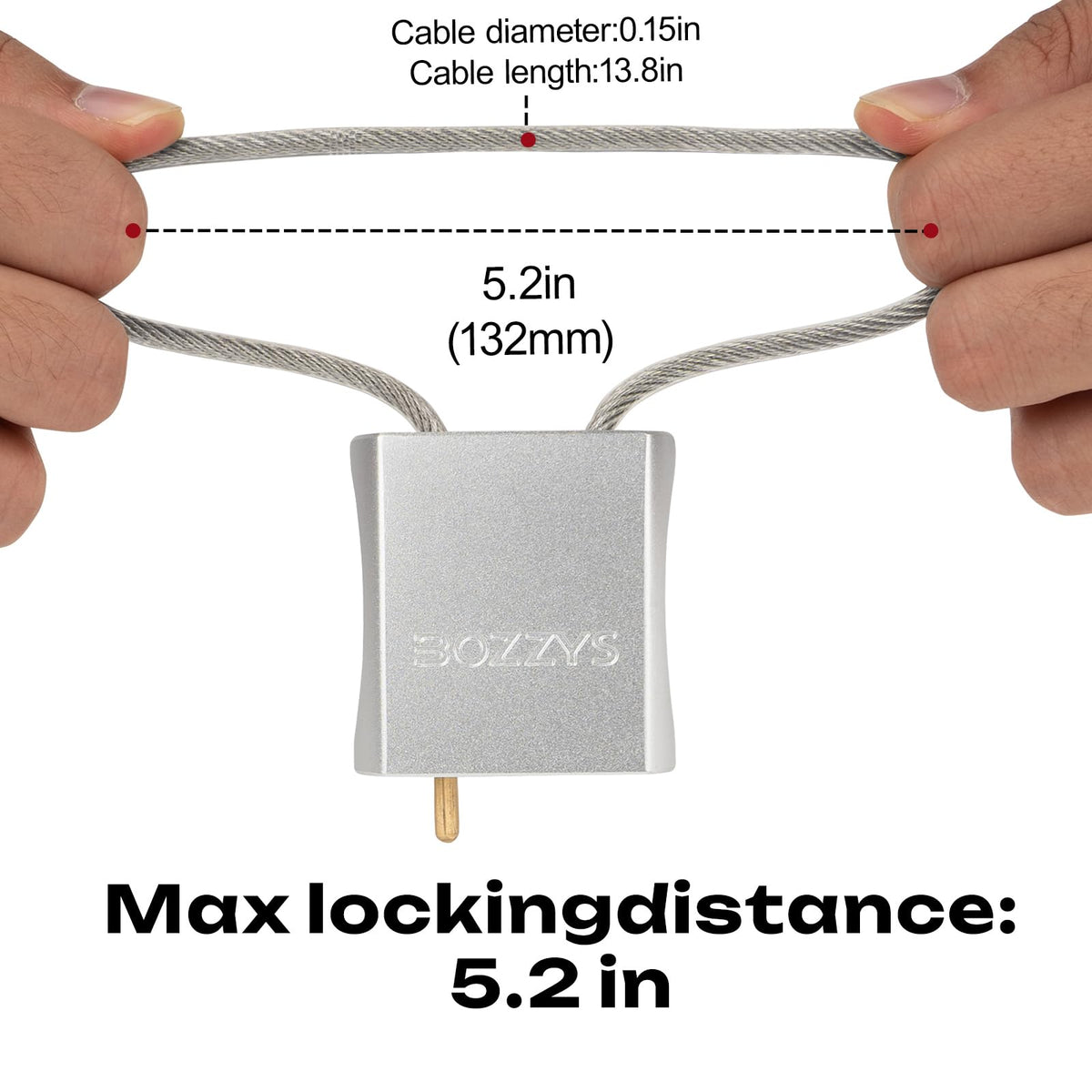 BOZZYS Cable Padlock adjustable lengths shown for bike and locker use
